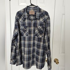 Legendary Stockyards Men's Blue Plaid Shirt Excelent Condition Size XL